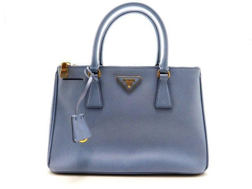 Prada Galleria Bag Handbag Saffiano Leather Blue Strap